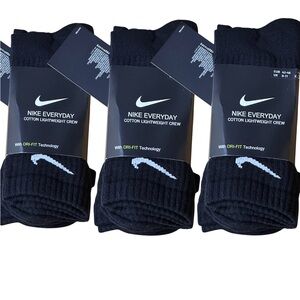 Nike Everyday Cotton Lightweight Crew Socks Black 3 packs x9 socks